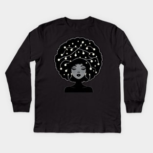 Afro Girl Shiney black Woman Kids Long Sleeve T-Shirt